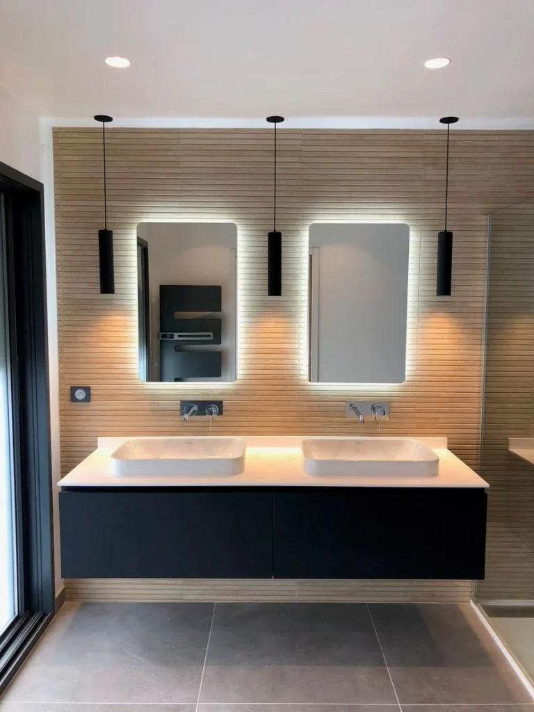Salle de bains à double vasque, réalisation Cuis’In Concept
