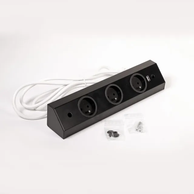 Bloc d'angle 3 prises + 1 port USB pour retour plan de travail MSA, référence A9719