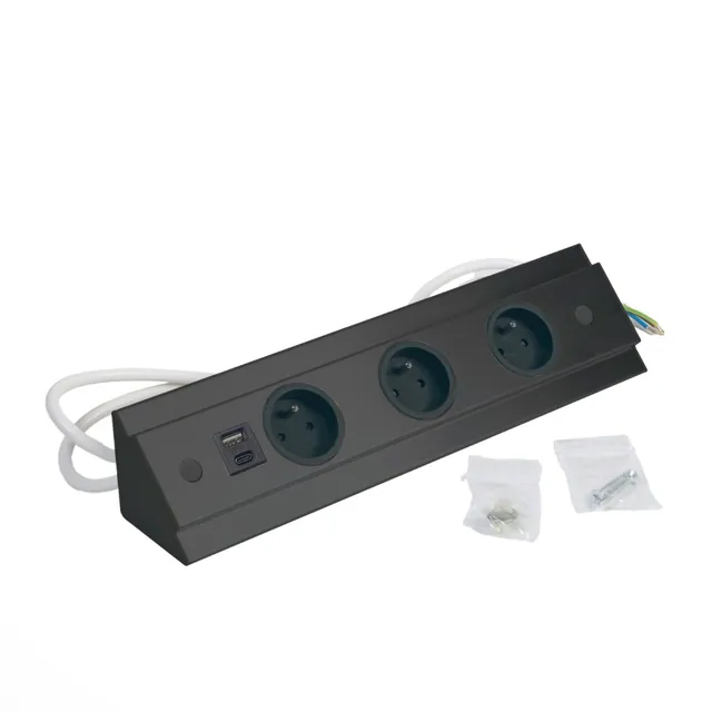 Bloc 3 prises d'angle + USB A+C pour retour plan de travail MSA, référence A9709-AC