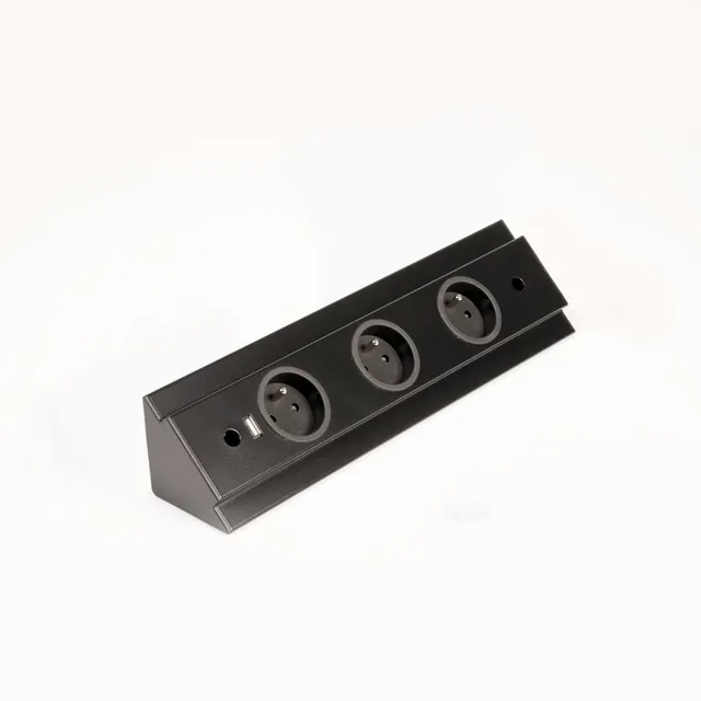 Bloc 3 prises d'angle + USB pour retour plan de travail MSA, référence A9709