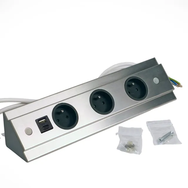 Bloc 3 prises d'angle + USB A/C pour retour plan de travail MSA, référence A9708-AC